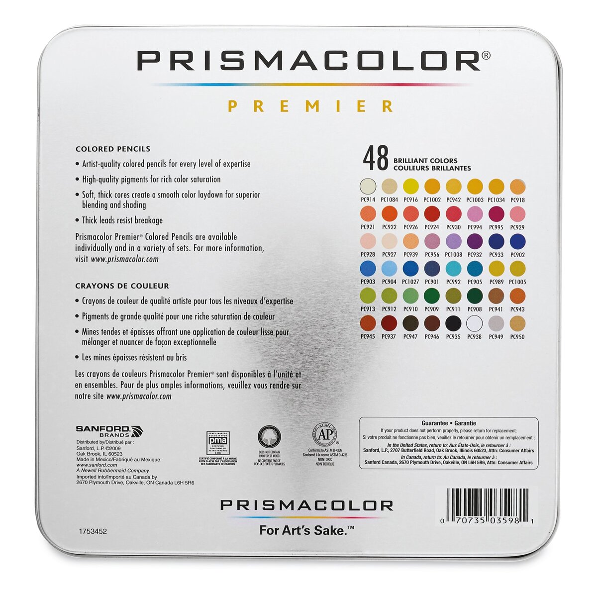 PRISMACOLOR PREMIER PENCILS, SET OF 48 ASSORTED COLORS IN TIN